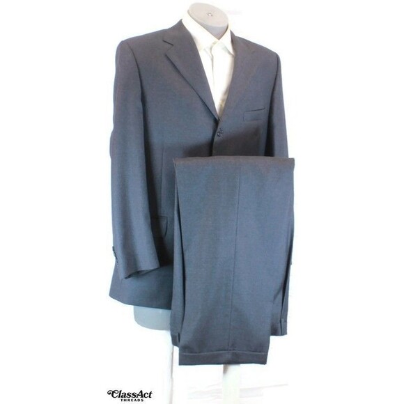 Pronto Uomo Super 100's Italy Gray 2 Piece Suit 3 Btn 42R Pleated Fronts 34" W - Picture 1 of 12